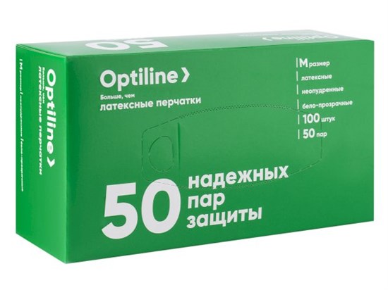 OPTILINE Перчатки латексные неопудренные, размер M, 100 шт. 27-3535