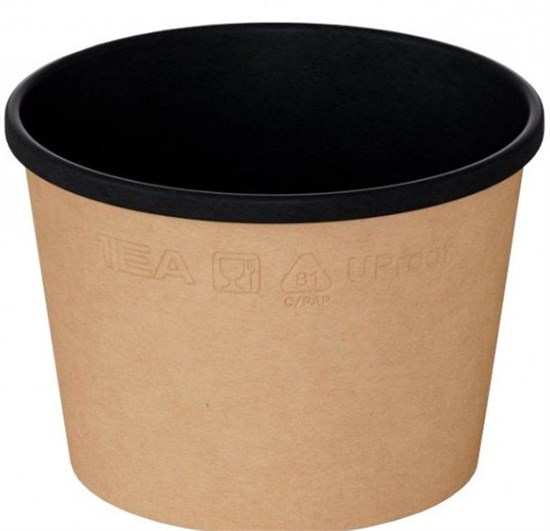 Контейнер бумажный 380 мл, диаметр 102 мм, высота 72 мм, крафт/черное дно, 25 шт 19-5686