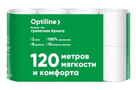 OPTILINE Туалетная бумага, 2-слойная, белая, 8 рулонов в упаковке 12-1849